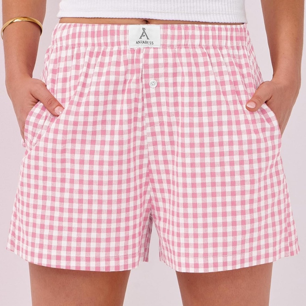 Women’s LARGE Pink Gingham BRAND NEW IN PACKAGE Boxer Shorts High Rise CUTE